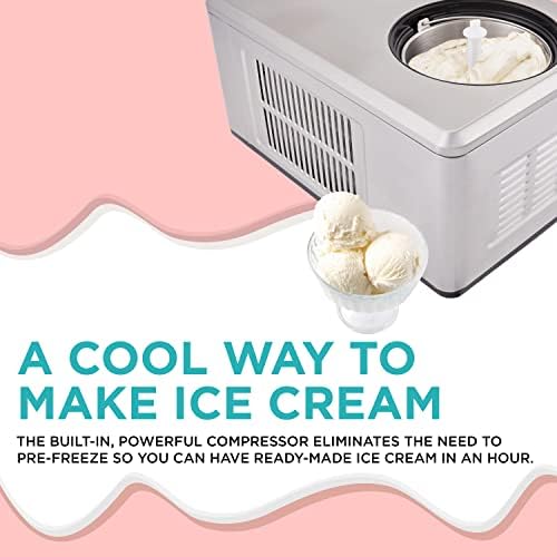 Ivation Machine automática de sorvete, sem pré-congelamento com compressor embutido, gelato de aço inoxidável e máquina