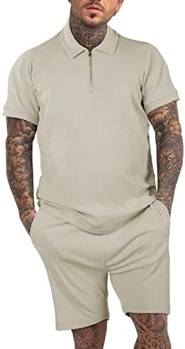 Camisa pólo masculina e conjuntos curtos de duas peças para homens listrados