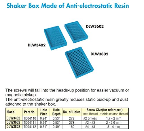 Nitto Kohki TD04112 Shaker Box, modelo DLW3802, 4 - #8 Tamanho do parafuso, resina anti -eletrostática