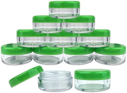 Beauticom 5g/5ml Round Clear frascos com tampas verdes para loção, cremes, toners, protetores labiais, amostras de maquiagem