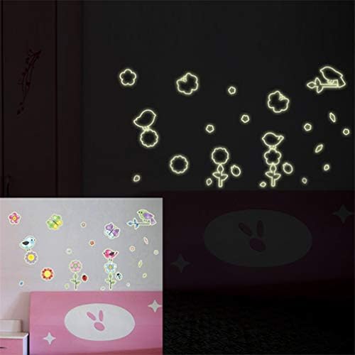 Adesivo de parede adesivo luminoso pássaros fluorescentes flores decalque de parede de borboleta decoração removível decoração de PVC para casa de crianças decoração de quarto de quarto