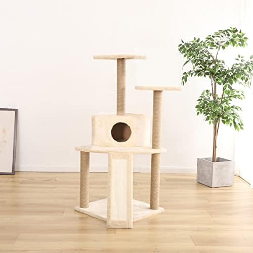Basics Cat Condo Tree Tower com caverna e rampa - 29,5 x 27 x 52 polegadas, bege