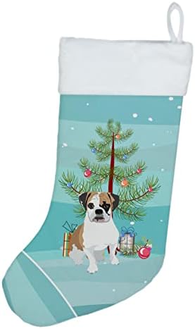 Tesouros de Caroline WDK3044CS Inglês Bulldog Tricolor #2 Meias de Natal de Natal, lareira pendurada meias de Natal Decorações de férias em família da festa de Natal, decoração de férias em família,