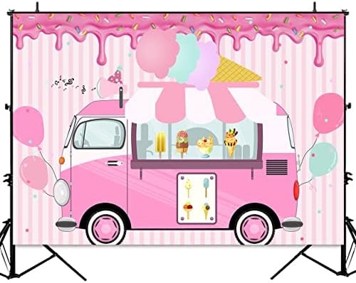 Sortfun Ice Cream Truck Birthday Bornic Scere Cream Shop Annody Baby Shower Party Decoration Background para menina Banche de bandeira de mesa de banner Adeços de cabine