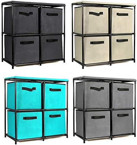 Armário de armazenamento dobrável Multi -camada de combinação de pano de pano gaveta Rack Closet Books Arquivos Organizador de prateleira com 4 caixas de armazenamento -