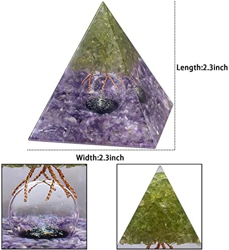 Pacote Sunyik de 2 Orgone Healing Crystal Points Stone Pingente Colar & Peridot Tree of Life Sphere Stone Pyramid