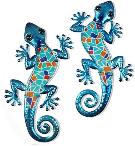 Liffy Matal Gecko Wall Decor - Decoração de parede de lagarto ao ar livre - pendurado escultura de arte de parede de lagarto ao