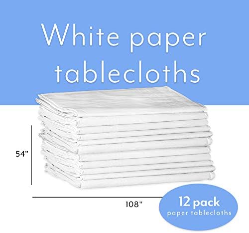 Toalhas de mesa de papel Midland Products 54 ”x108”- 12 pacote de 3 pilotas de papel de papel com apoio de plástico, toque de papel de papel alinhado e ecológico para toalhas de mesa descartáveis