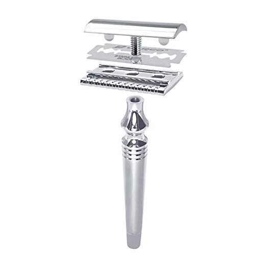 Razor de segurança de ponta dupla clássica de cromo e base pesada Stand Solid Slim Long Handle com 10 lâminas super