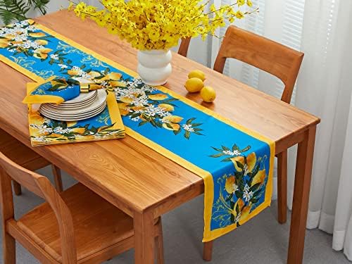 Provence Blue Lemon Table Runner - Ruga grátis 14 x 72 polegadas Retângulo de mesa para decorações de verão na primavera, piqueniques