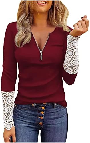 Túnica de túnica feminina kcjgikpok 1/4 zip de zíper sexy vos de pescoço vos de pescoço casual camisetas de manga longa