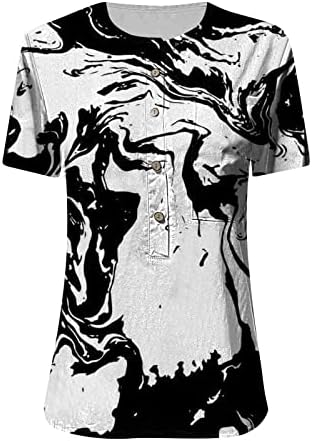 Tops for Women Moda curta Moda de verão Casual Trendy Camiseta impressa Botão de algodão Camisetas de manga longa para mulheres