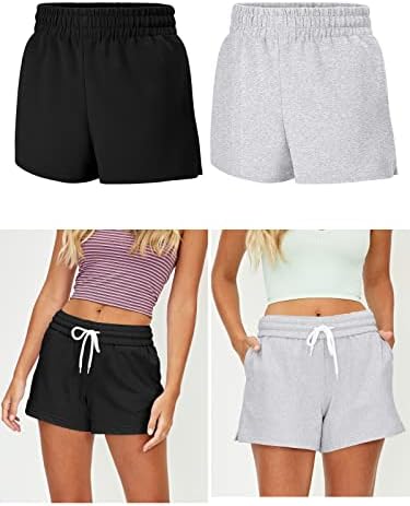 Sunbs 3 Pacote shorts de suor para mulheres, shorts de algodão casual shorts de algodão na moda corrida de cintura alta