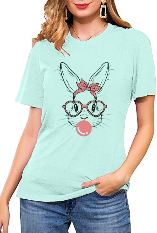 Camiseta engraçada de estampa de coelho para mulheres fofas Grapic Leopard Shirts Family Blouse Gifts