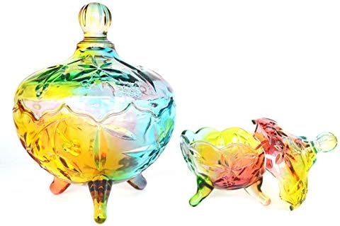Socosy Royal Rainbow Animado Jar Jar com Foto Cristal com Foot Cristal com tampa, Clear Glass Wedding Candy Buffet