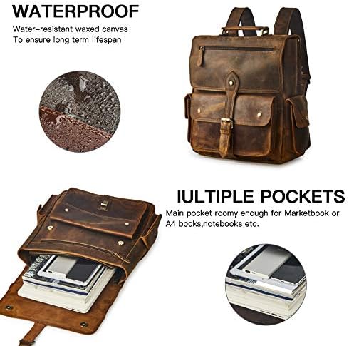 Brass Tacks Backpack de Leathercraft para homens Mulheres Vintage Laptop de couro completo Laptop Casual Daypack