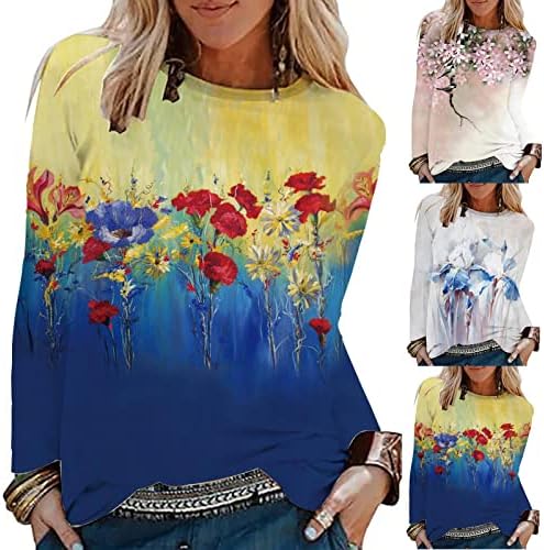 Tamas de manga longa para mulheres, camisetas para mulheres tops de túnica solta casual camisetas gráficas de flores para mulheres tops #
