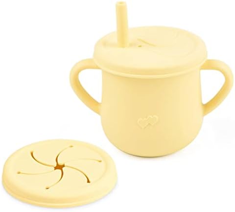 NA Grado em alimentos Silicone Snack Cups Fall Resistente a cair maços portáteis de orelha dupla com xícaras de palha