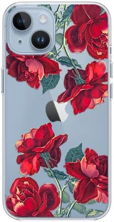 Fancycase iPhone 14 Plus Case -Women Girls Elegante Design de Flores de Rosa Vermelha Pretty Floral Padrão Floral TPU Protetor Clear Caso Compatível com o iPhone 14 Plus
