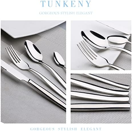 Tunkeny 24 peças de talheres modernos Conjunto para 6, 18/10 talheres de talheres de aço inoxidável Conjunto de utensílios