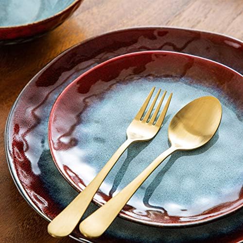 Lkyboa Dinner Set Look vintage Ceramic Red 36 peças Tableware TableWare com prato de jantar, prato de sobremesa, tigela
