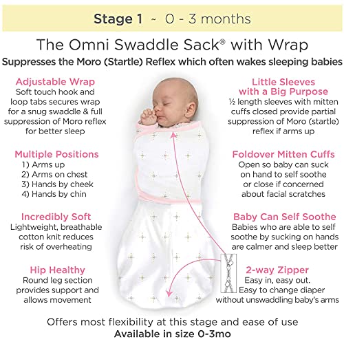 Swaddledesigns saco omni swaddle de 6 vias para recém-nascido com mangas e mangas de luvas, transição fácil, melhor sono