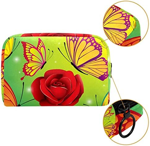 TBOUOBT SACOS COSMETOS Sacos de maquiagem para mulheres, pequenas bolsas de maquiagem Sacos de viagem, Red Rose Butterfly Spring