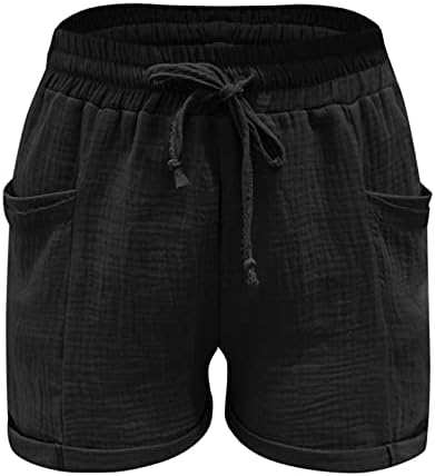 Shorts bermudas de linho de algodão para mulheres elásticas de cintura alta colorida shorts de carga colorida