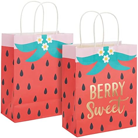 Sacos de presente Sparkle e Bash Strawberry com alças para festas de festa de aniversário doces