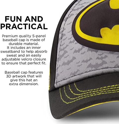 Cap de beisebol da DC Comics, Batman Ajustável Toddler 2-4 ou Chapéus para crianças de 4 a 7 anos