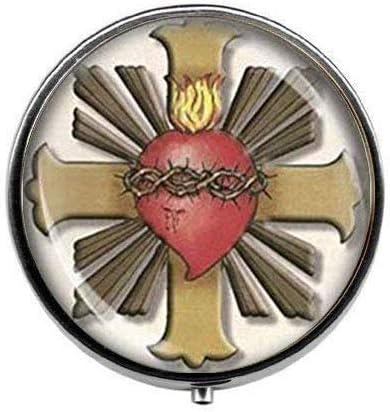 Jesus Cristo Coração Sagrado Medalha Católica Jóias Cristãs Religiosas - Arte Phoo Pill Box - Charm Pill Caixa - Caixa de doces de vidro
