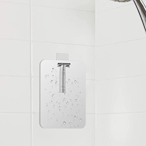 Espelho de chuveiro Luexbox sem barbear, espelho pequeno sem moldura, espelho de vapor à prova d'água com suporte de barbear