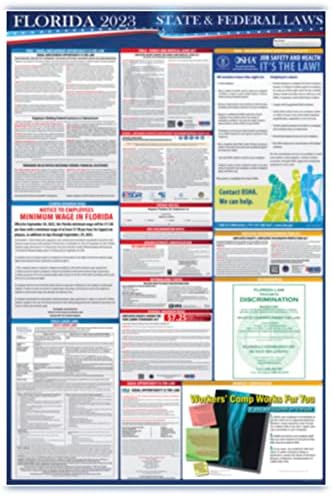 2023 Florida State e Federal Labor Leis Poster - OSHA Comprometida no local de trabalho 24 x 36 - tudo em uma postagem necessária - laminado