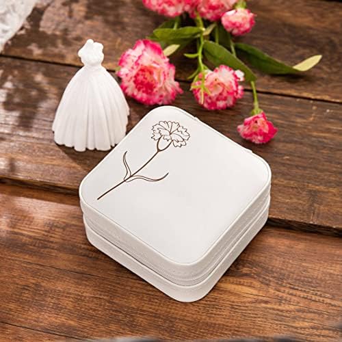 Birth Flower Month Leather Jewelry Box Birth Flower Jewelry Caso Jewelry Organizer Case, Mom Man Anility Gifts for Women