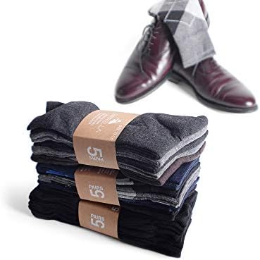 Meias de vestido emprella para homens- 5 pacote masculino Argyle preto ou sólido Premium algodão- bezerro meio