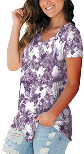 Tops de verão femininos, Women v pescoço gradiente impresso de manga curta de verão, camisas de túnica soltas de túnica