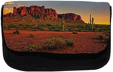 Caixa de lápis saguaro lunarable, pôr do sol colorido no Arizona, bolsa de lápis de caneta com zíper duplo, 8,5 x 5,5, amarelo verde vermelho