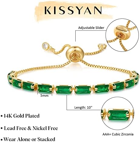 Pulseira de tênis Kissyan para mulheres, 14k Gold Batilhed Cubic Zirconia Slider Ajuste Suleiro Surpresa Trendy Jewelry Gift