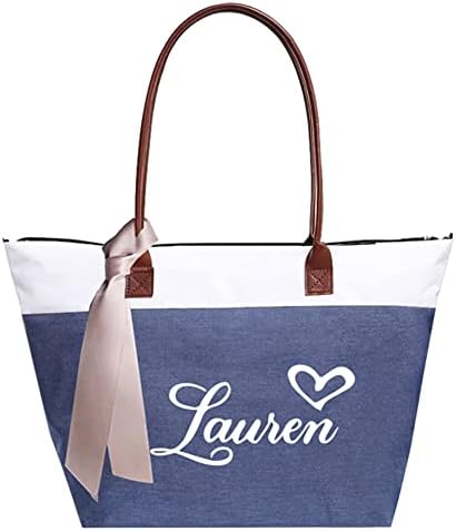 Mulheres personalizadas Bag de lona com zíper Nome personalizado Bolsa de praia, sacolas de casamento Birthday Bridesmaid Gifts