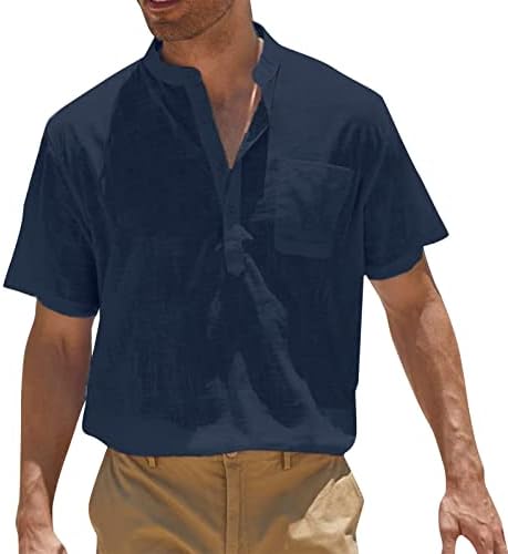 Camisas de linho de algodão masculino masculino HDDK HENLEY MANUS DE MANAGEM CURTA HIPPIE