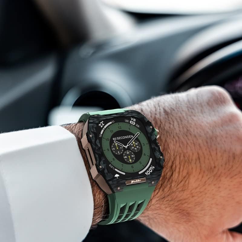 Kanuz Fluororberber Watch Band de fibra de carbono Borte para Apple Watch 8/7/6/5/4/SE, Banda de relógio de luxo de fibra de carbono compatível com a série Iwatch 44/45mm ， com ferramentas