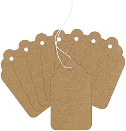 Marcando tags Kraft Preço Tags, 200pcs em branco Tags de presente com gravação Belinha natural, rótulo de exibição de renda