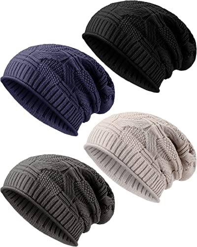 4 peças tricotadas chapéu de gorro desleixado para homens homens grandes dimensões macias entes de inverno chapéu de chapéu de