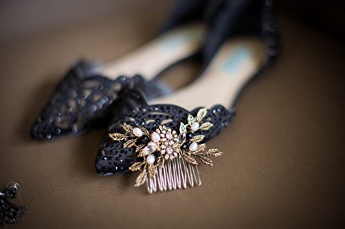 ACHAIRDER Vintage Black Flor Crystal Pearl Combs Capacete de noiva Acessórios para cabelos de casamento