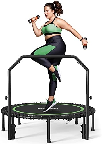 Bcan 450/550 lbs mini trampolim dobrável, trampolim de fitness de 40 /48 com bungees/alça de espuma ajustável, rebote
