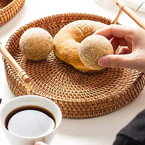 Ochine 1 Pacote de madeira Pacote bandeja de servir bandeja com alças, pão redondo que serve a cesta de cesta poli-cesta
