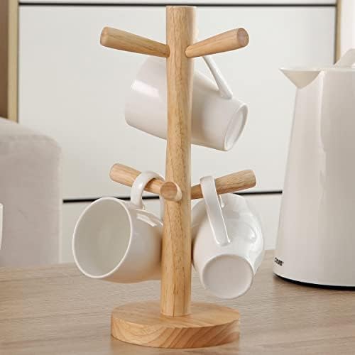 Giligege com 6 ganchos de chá de madeira ganchos de caneca de caneca de caneca de caneca de caneca removível de caneca de caneca removível para o balcão da cozinha