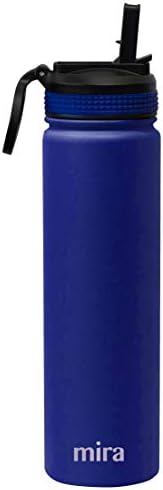 Mira 24 oz de garrafa de água com tampa de palha - hidrelismo de aço inoxidável de aço inoxidável ThermoMs Flask mantém frio por 24 horas, quente por 12 horas - tampa de palha sem BPA - azul - azul