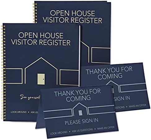 Open House Sign in Book Set com 2 livros de registro de visitantes, 2 cartões para suprimentos de agentes imobiliários