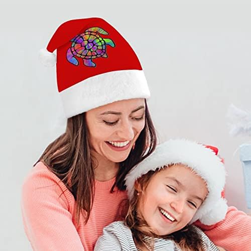 Tartaruga marinha Tye-dye chapéu de natal Papai Noel Chapé Crusco curto com punhos brancos para homens Mulheres Decorações de festa de férias de Natal